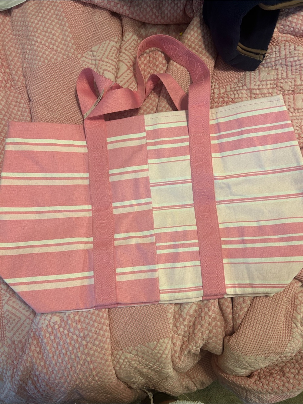 Victoria's Secret Pink & White Striped Canvas Tote